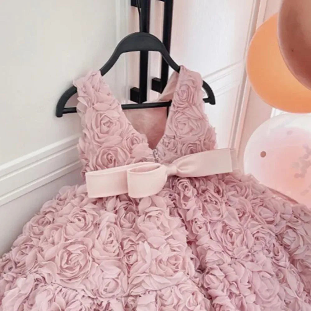 Lace Flower Design Little Girls Wedding Birthday Party Outfits