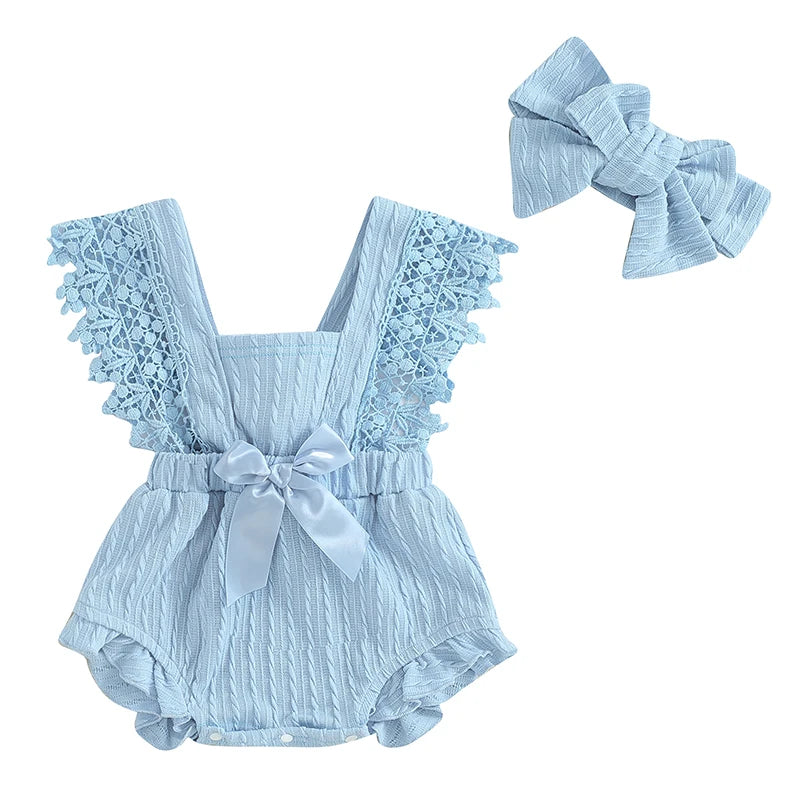 Baby Girl Cotton Linen Bow-knot Sleeveless Romper