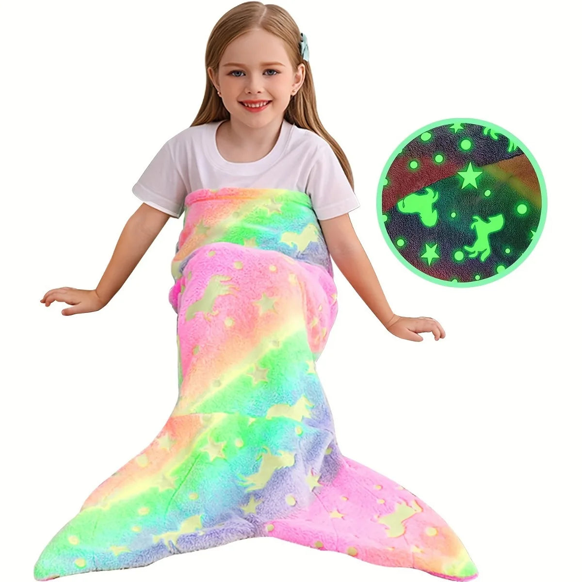 Soft Glow-in-the-Dark Flannel Mermaid Tail Blankets childrensterritory