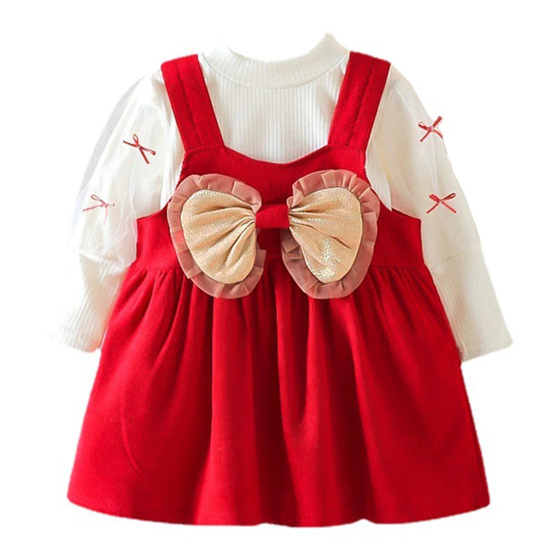 Baby Girls Bow Design Elegant Winter Dresses