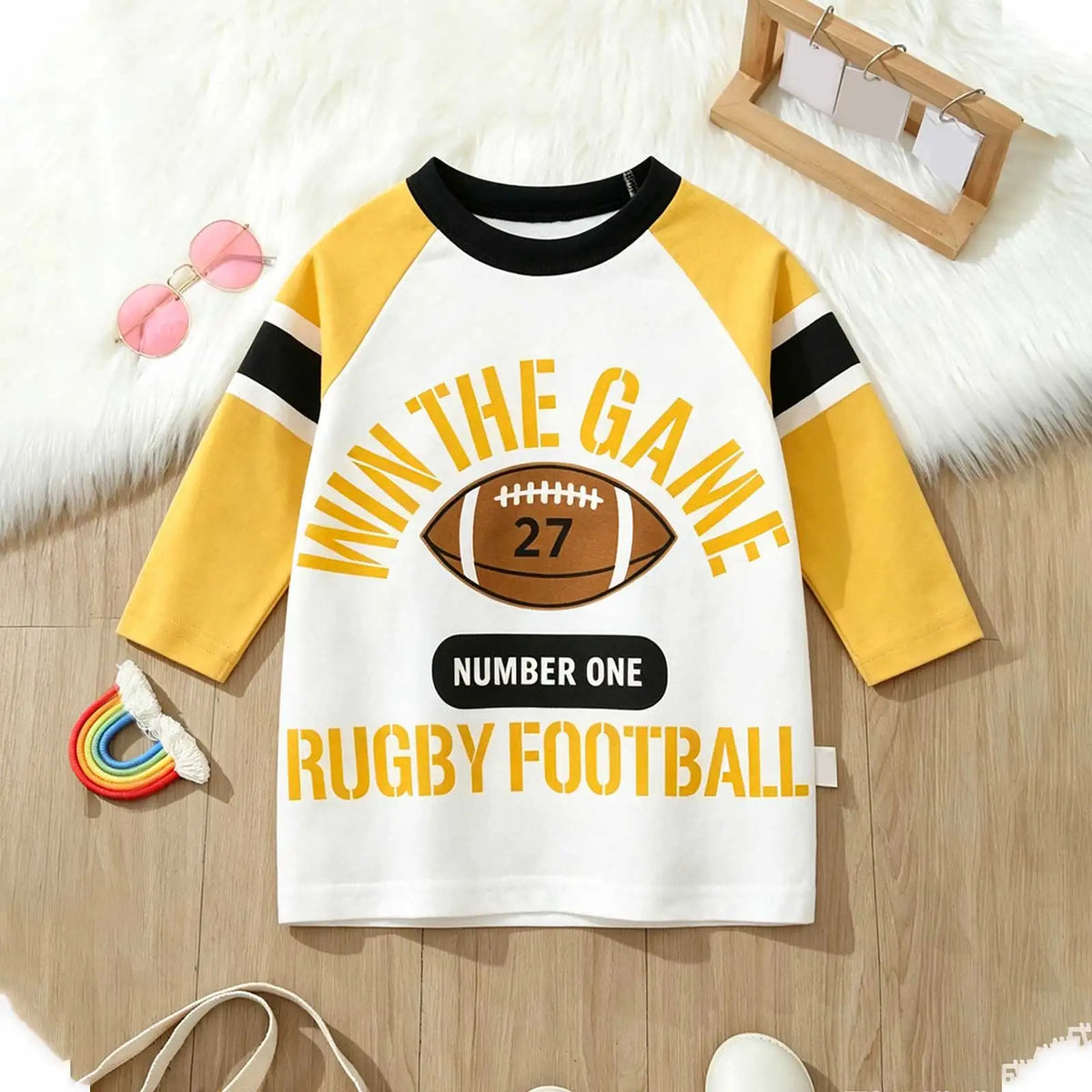 Rugby Letter Print Kids Boys Bottoming Cotton T-shirts