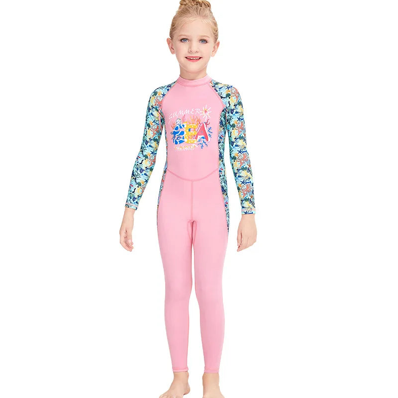 Kids Girls UV Protective Long Sleeve Sports Swimsuits childrensterritory