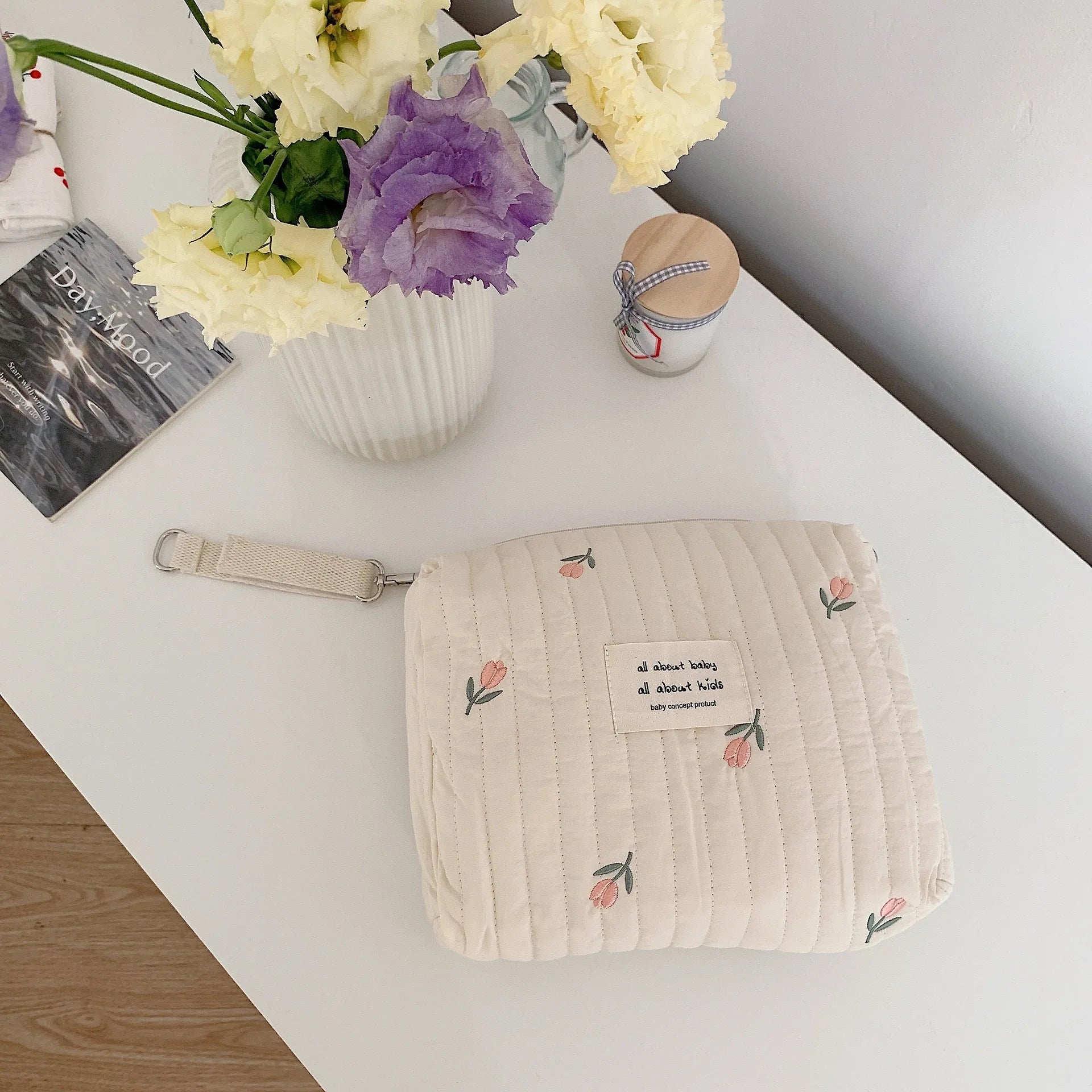 Cartoon Bear Embroidery Zipper Bags for Mommy