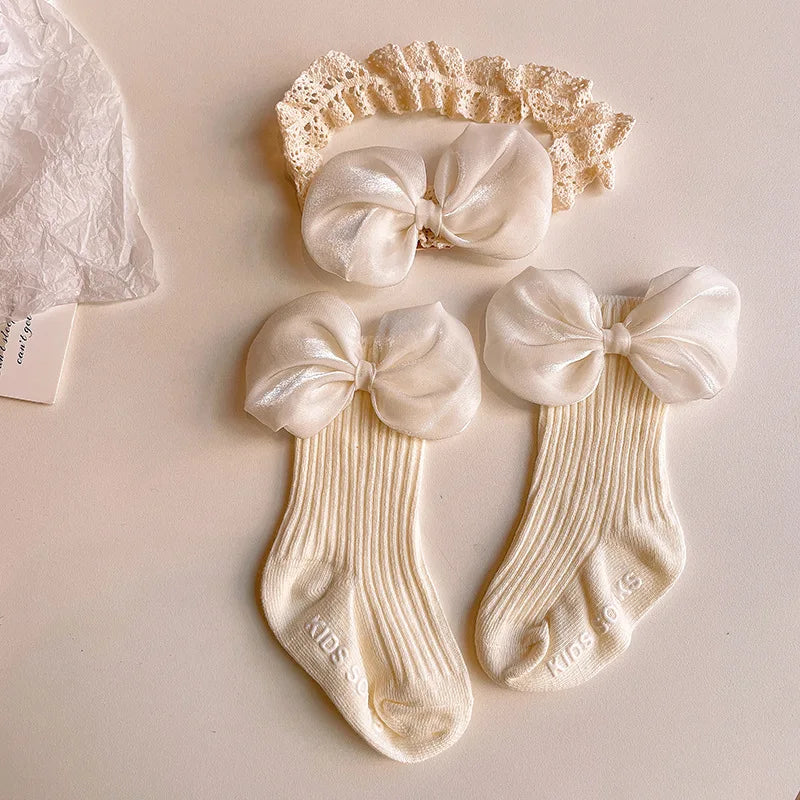 Bow Lace Design Baby Princess Cotton Socks and Headband Set