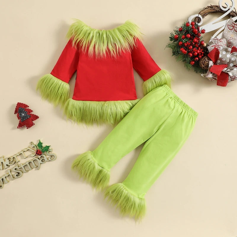 Kids Furry Design Plush Top & Elastic Waist Pants childrensterritory