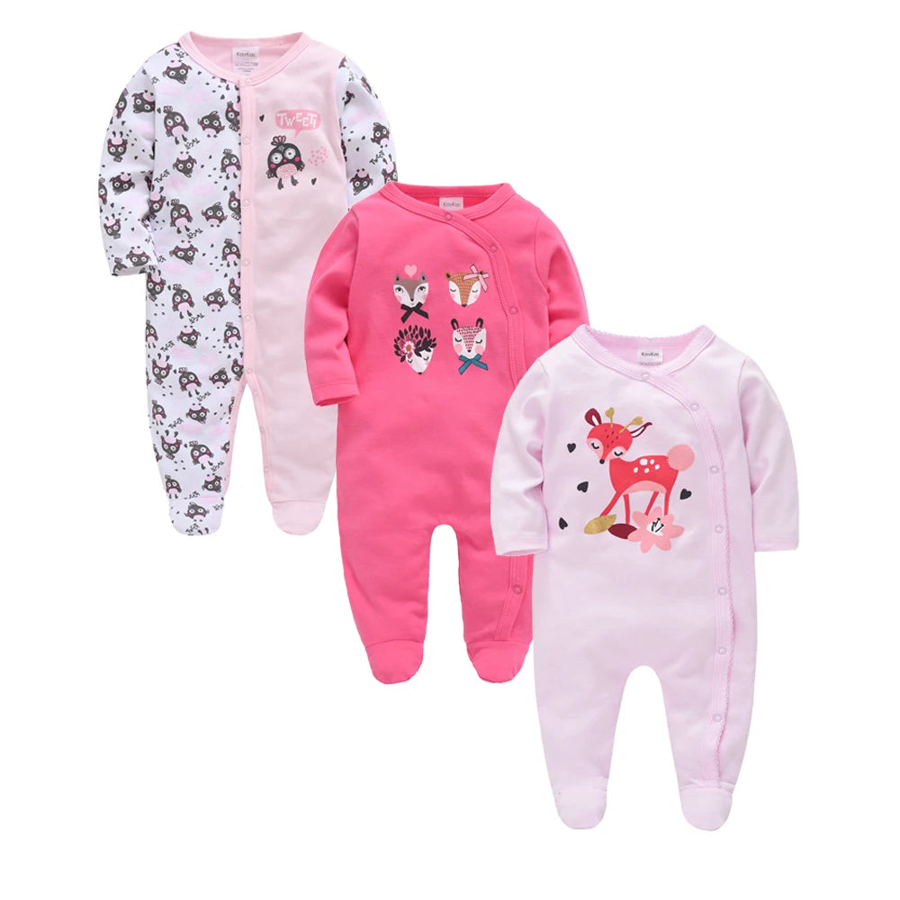 3-4 Pcs/Lot Baby Girls Boys Cartoon Design Cotton Rompers