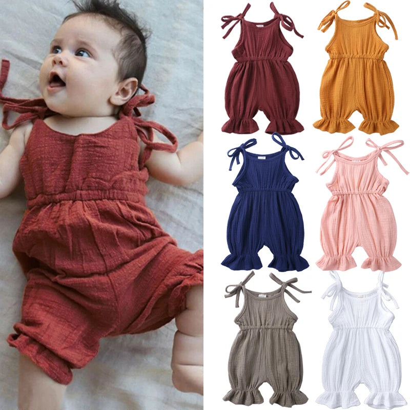 Plain Color Sling Summer Romper for Baby Girl