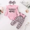 3Pcs Newborn Girl Bodysuit, Bow, Floral Pants Clothing Set childrensterritory