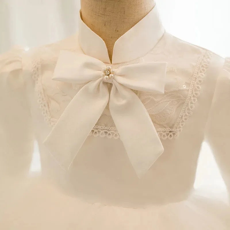 White Lace Beads Bow-Decorated Kids Girls Princess Party Dress childrensterritory