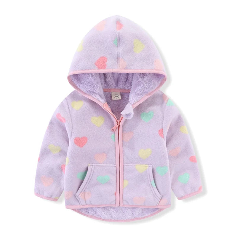 Kids Girls Warm Fleece Flowers Print Zipper Jackets