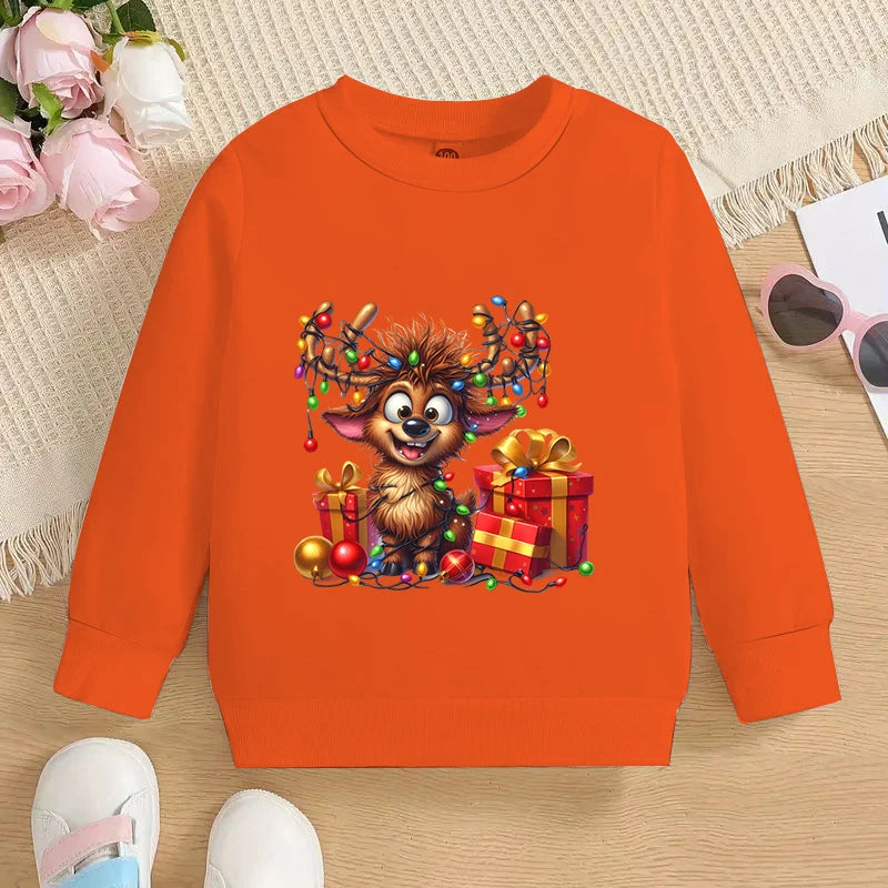 Boys & Girls Elk Deer Print Christmas Sweatshirts childrensterritory