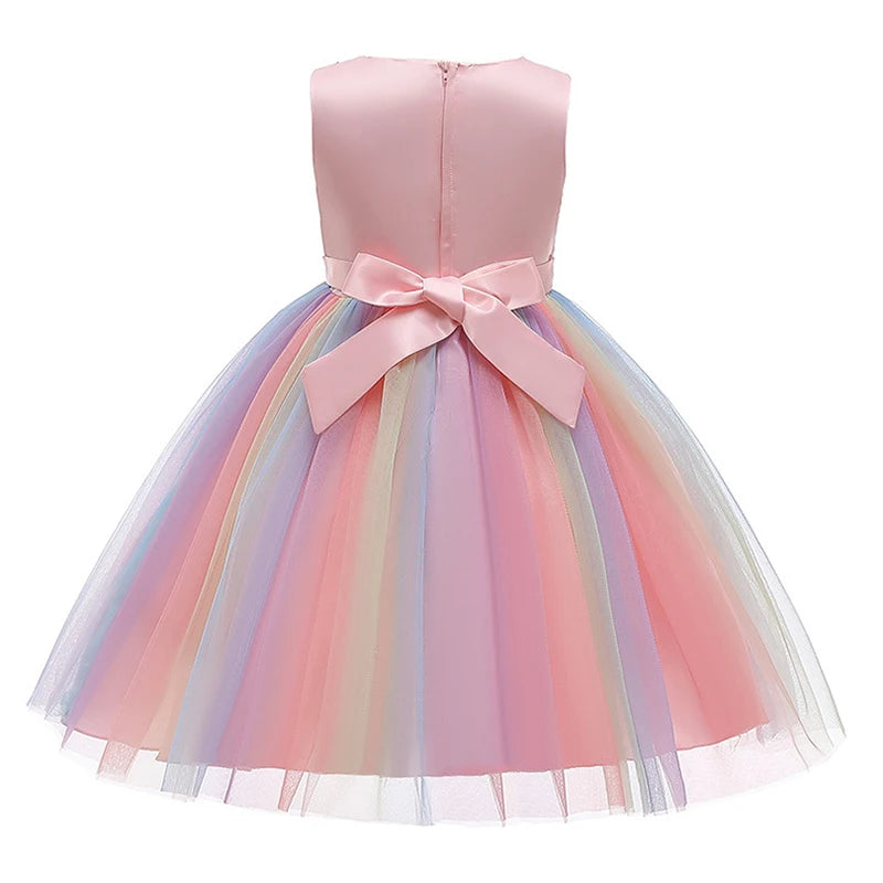 Girls Sleeveless Sequins Flower Rainbow Design Summer Dresses childrensterritory