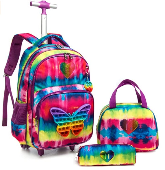 Kids 3pcs Rolling School Backpack Set with Lunch Bag and Pencil Case childrensterritory