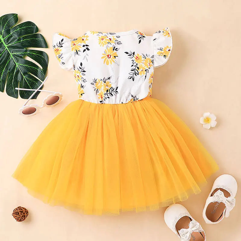 Infant Girls Floral Short Sleeve Gauze Dress