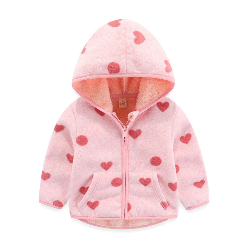 Kids Girls Warm Fleece Flowers Print Zipper Jackets