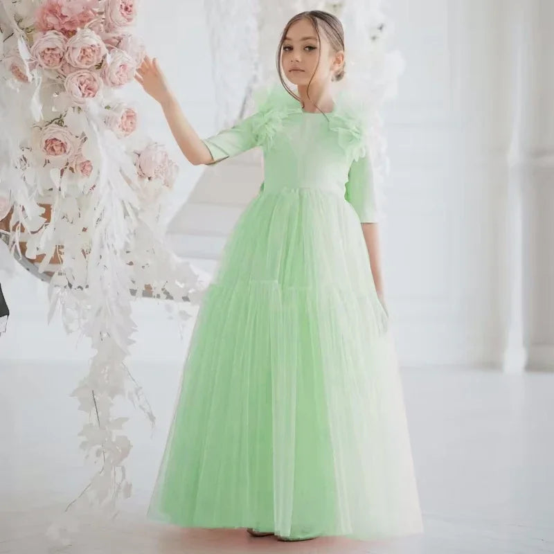 Tulle Flower Girl Dresses With Bow For Wedding Birthday