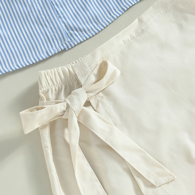 Kids Girls Striped Vest and Tie-up Shorts Set for Summer childrensterritory