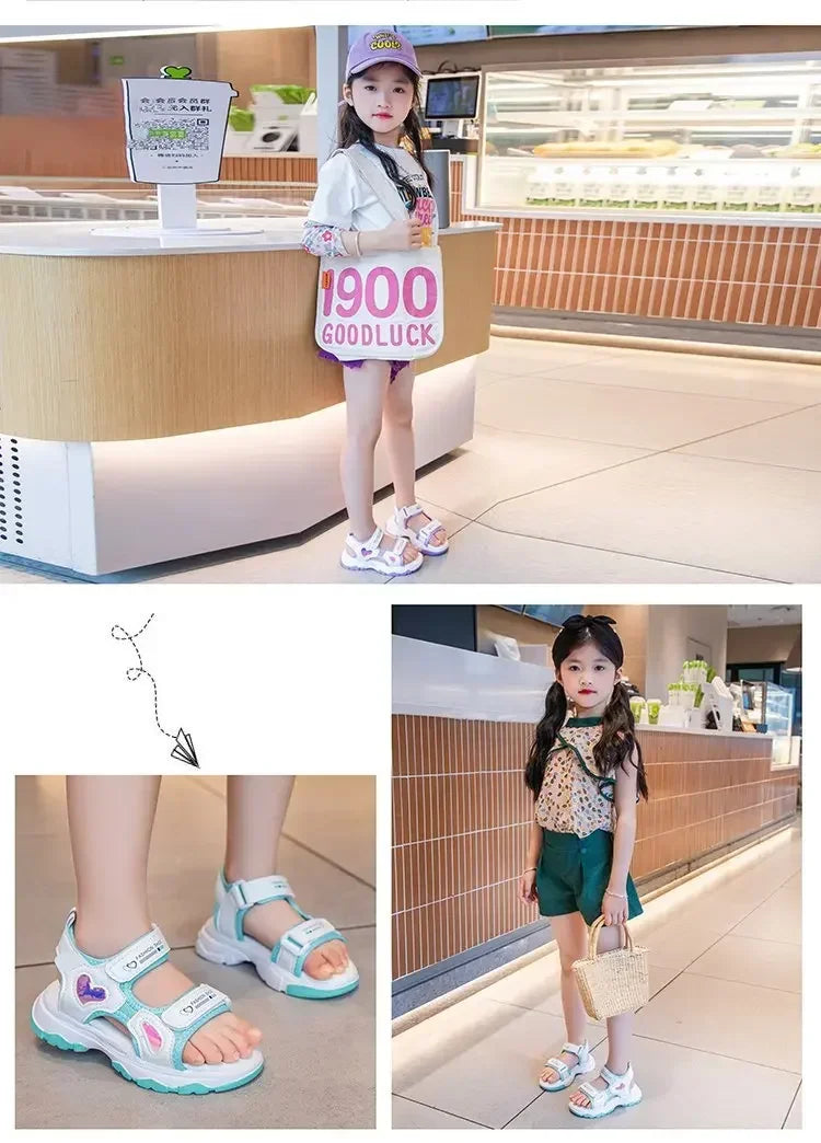 Kids Girls Letter Print Design Non-slip Princess Beach Sandals