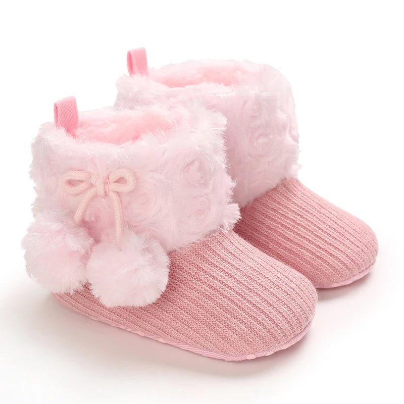 First Walker Girls Pink Warm Cute Fur Velvet Snow Boots childrensterritory