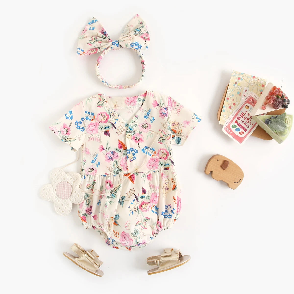 Baby Girl Floral Cotton 2-Piece Dress with Headband