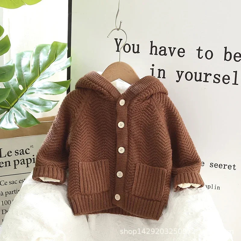 Thick Hooded Fleece Inside Solid Cardigans for Boys and Girls childrensterritory
