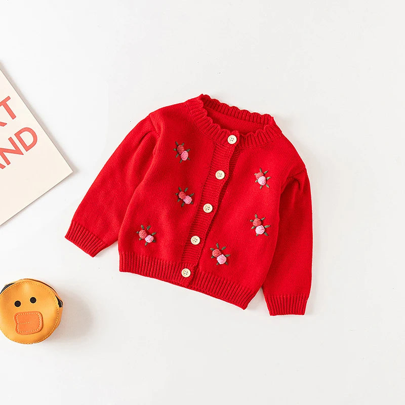 Baby Flowers Embroidered Long Sleeves Knitted Cardigans childrensterritory