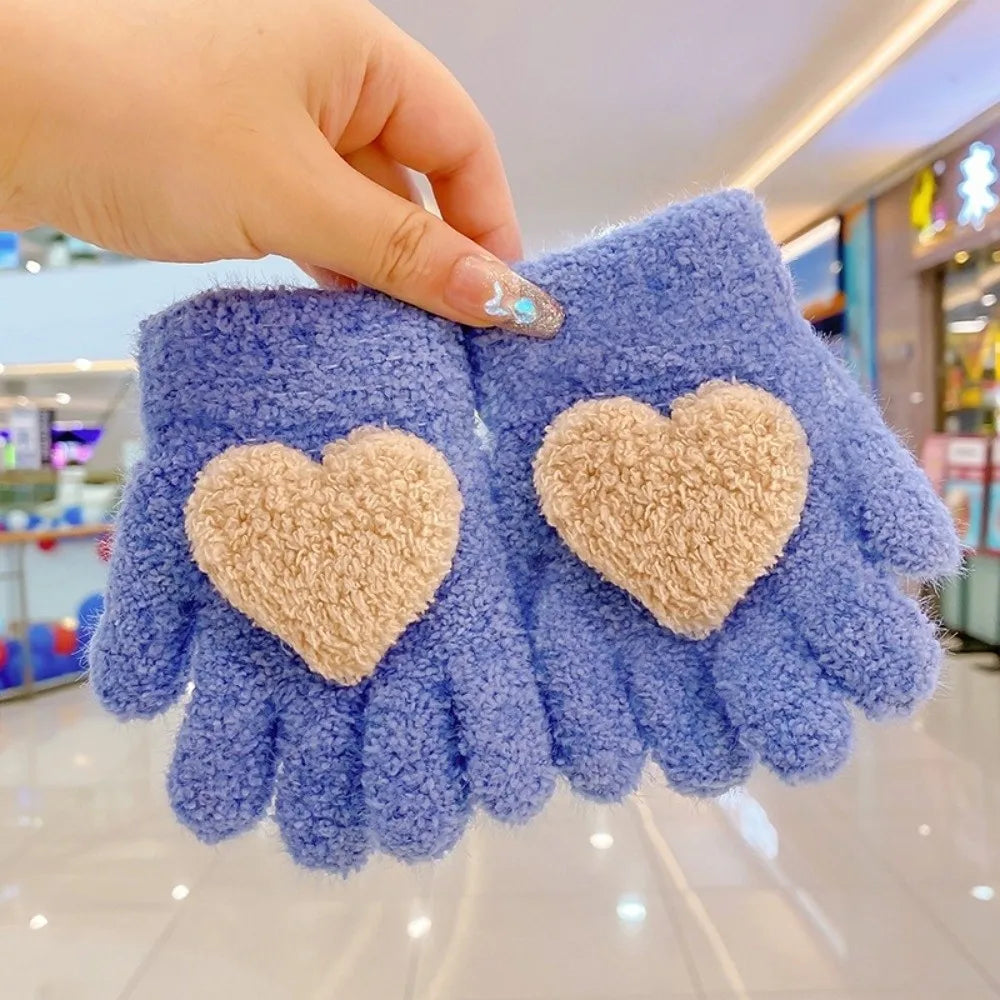 Kids Cartoon Design Furry Coral Fleece Short Gloves Mittens
