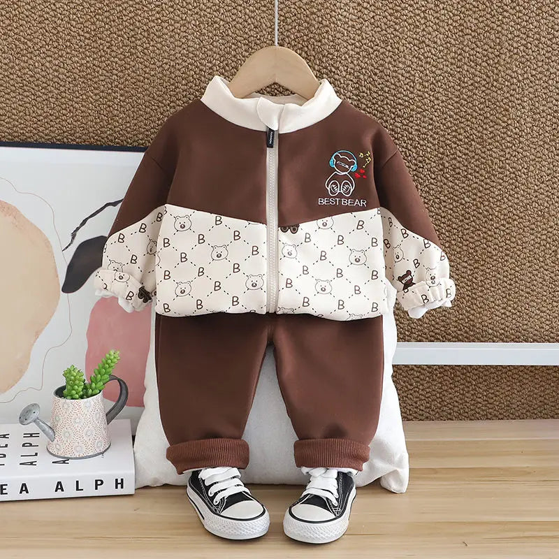 Kids Boys Cute Print Zipper Cotton Tracksuits 2pcs/set childrensterritory
