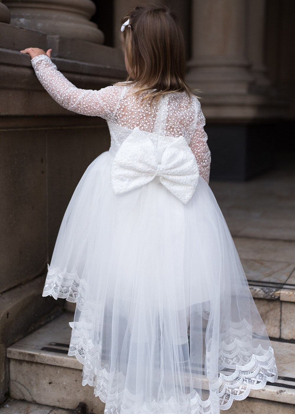 White Lace Girls Tulle Big Bow Princess Dress for First Communion childrensterritory