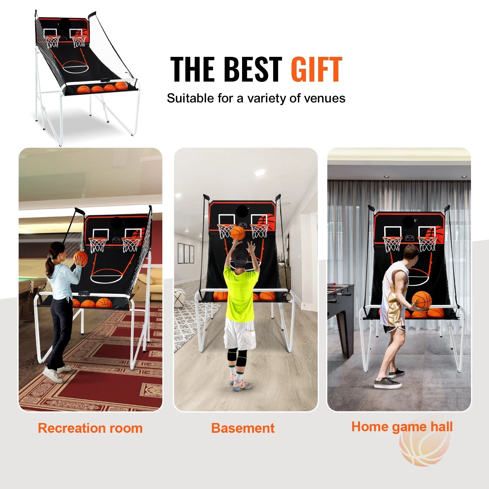 Kids Foldable Indoor Basketball Arcade Game w/ 4 Balls 8 Game Modes childrensterritory