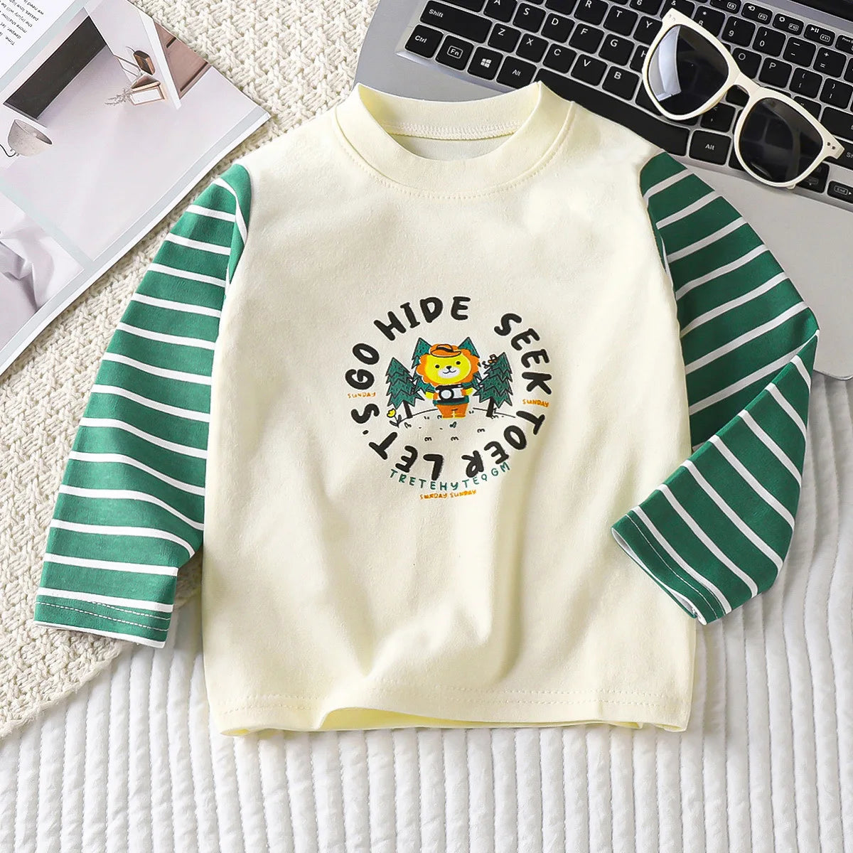Cute Cartoon and Letter Print Kids Long Sleeve T-shirts childrensterritory