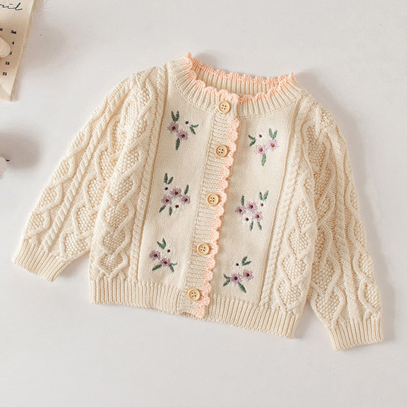 Infant Girls Long Sleeve Embroidery Knitted Cardigan childrensterritory