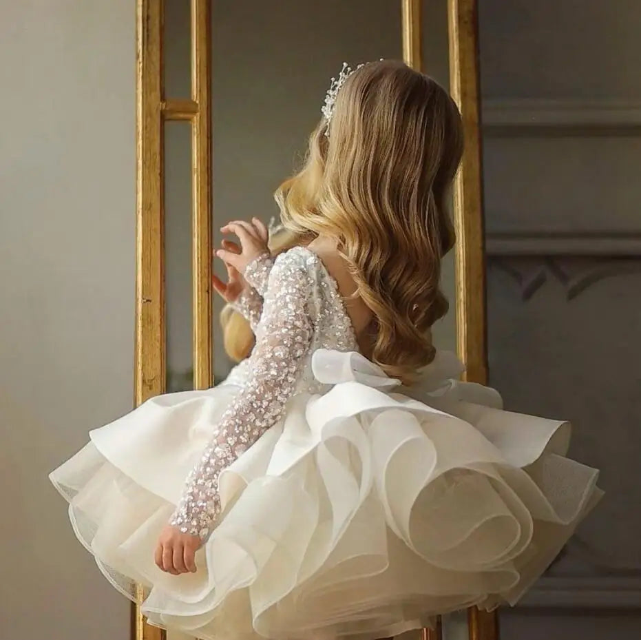 Little Girls Vintage Tulle Long Sleeve Princess Party Dresses childrensterritory