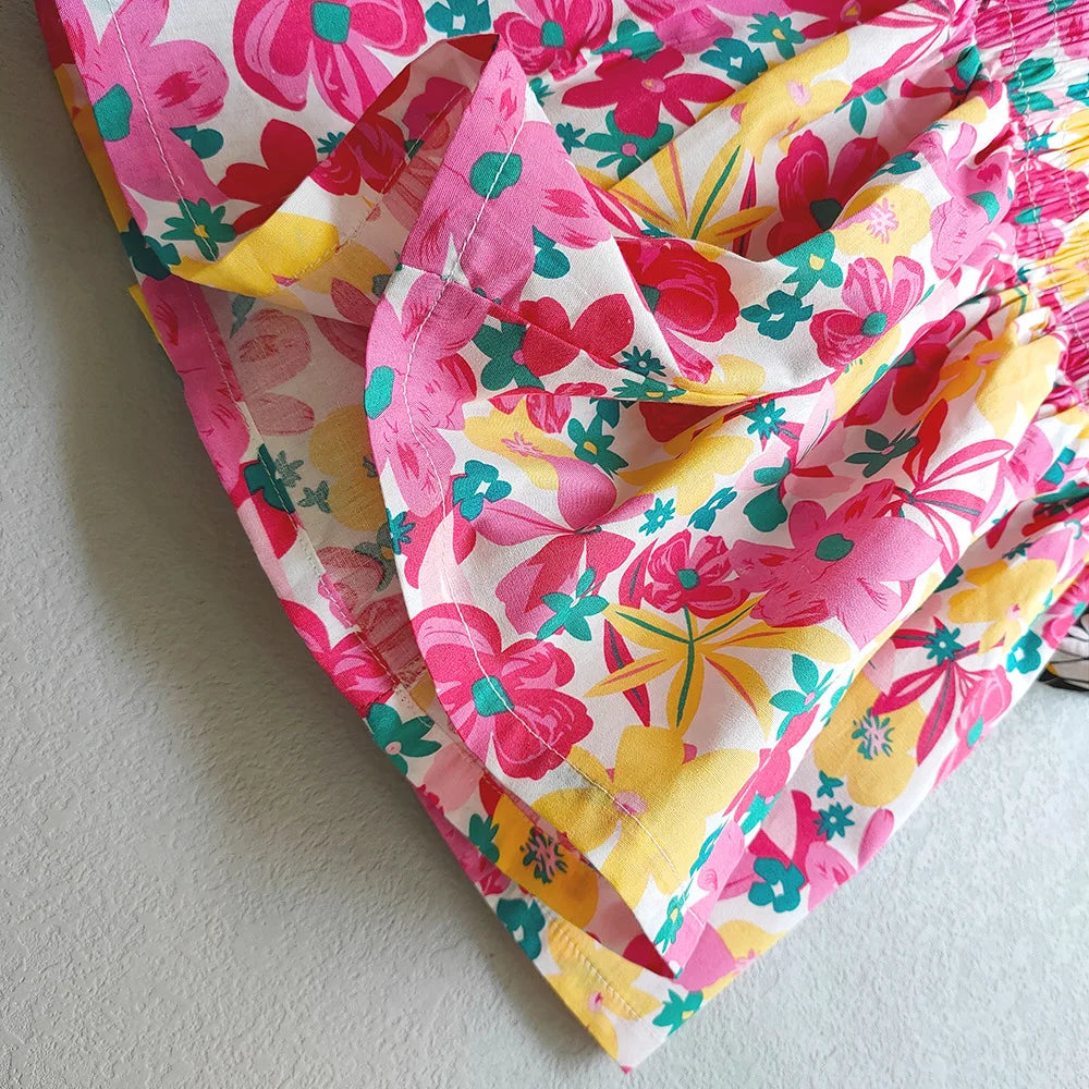 Kids Girls Floral Wide-Leg Beach Shorts for Summer childrensterritory