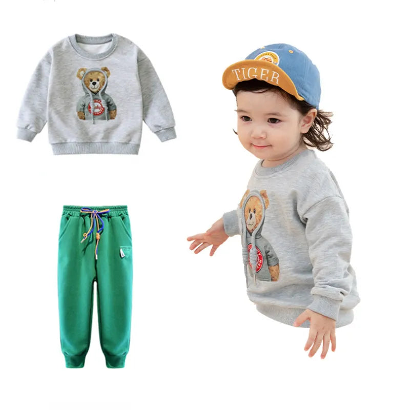 Kids Cartoon Bear Design Sweatshirt and Pant Tracksuit Set childrensterritory