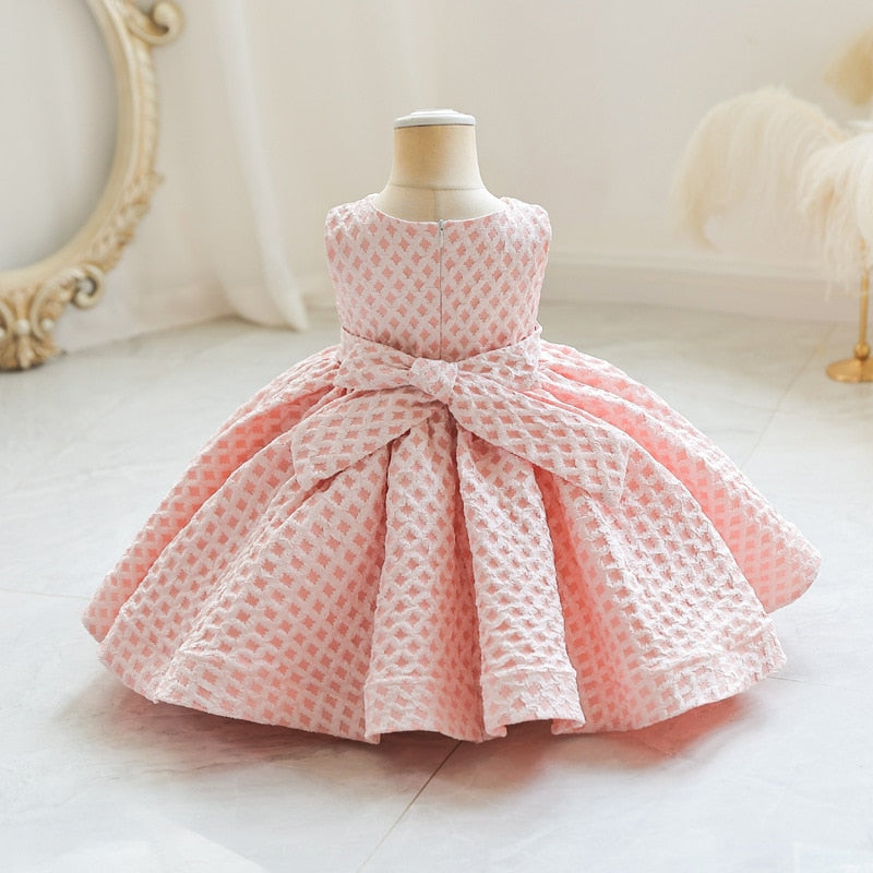 Baby Girl Plaid Flower Bowknot Sleeveless Evening Party Outfit childrensterritory