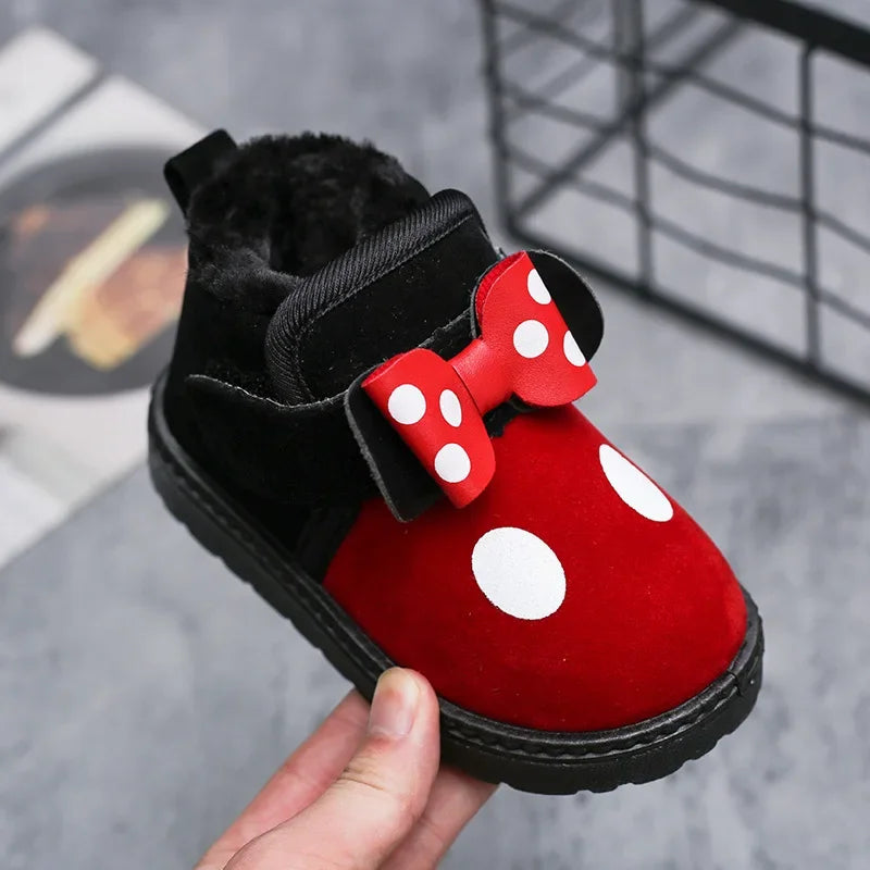 Cute Girls Casual Warm Shoes With Bow And Polka Dots childrensterritory