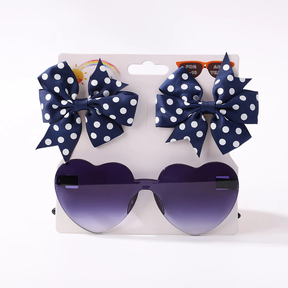 Girls Hair Bows And Colorful Heart Sun Glasses