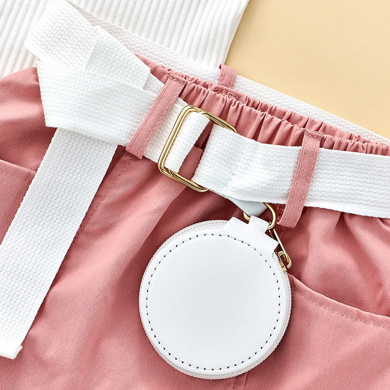 Kids Girls 3Pcs Summer Clothes Sets with Belt Bag childrensterritory