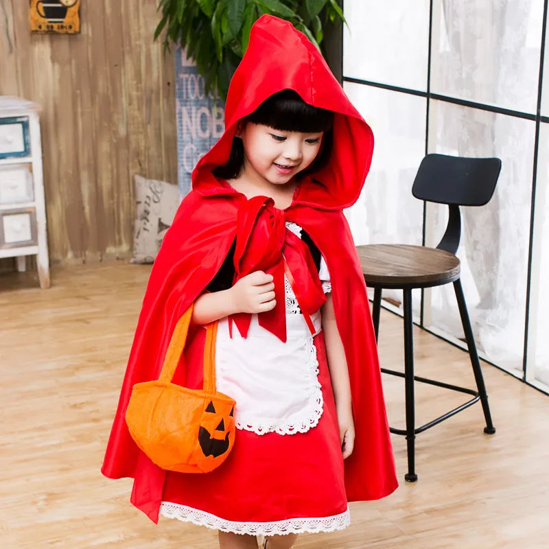 Kids Girls Fancy Cosplay Dresses for Halloween with Pumpkin Bag childrensterritory