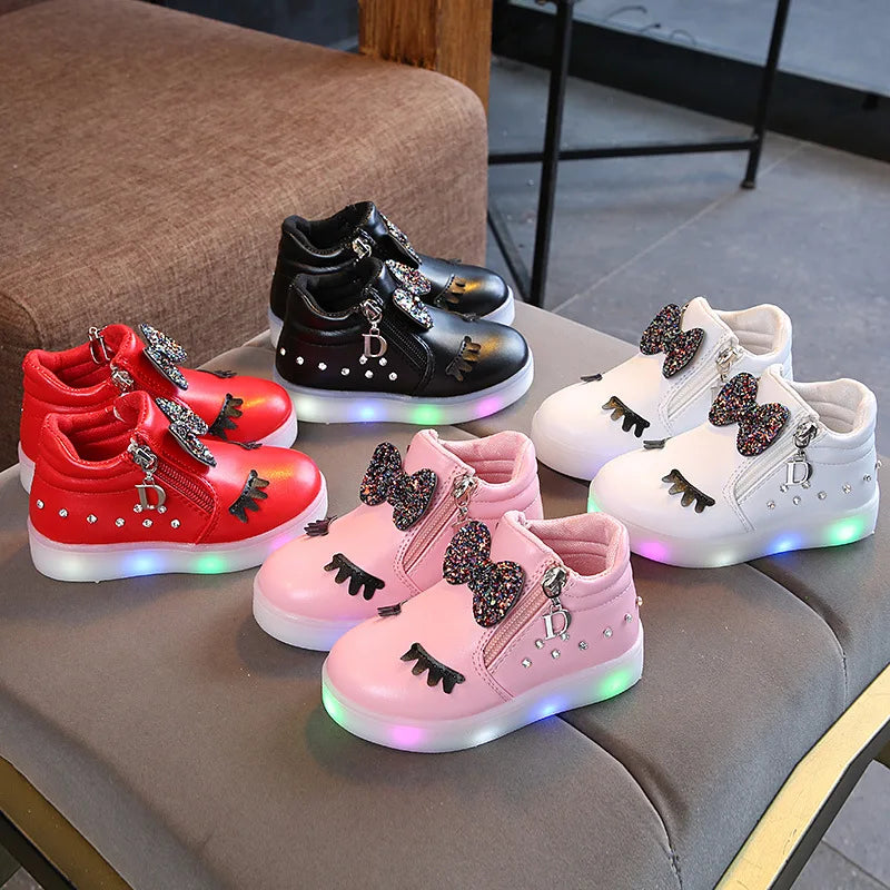 Glowing Princess Bow Sneakers for Kids Girls