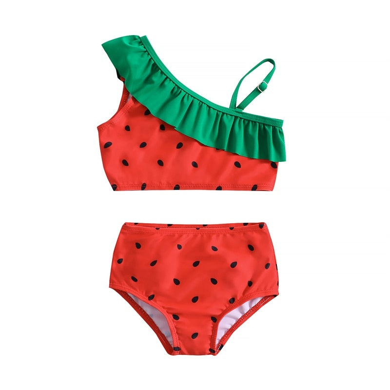 Watermelon Seeds Print Kid Girl Ruffle Bikini Set childrensterritory