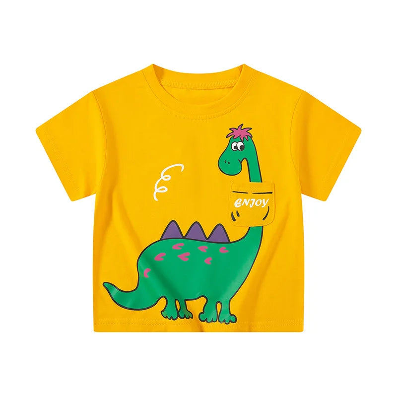 Green Cartoon Frog Print Summer T-Shirts for Kids