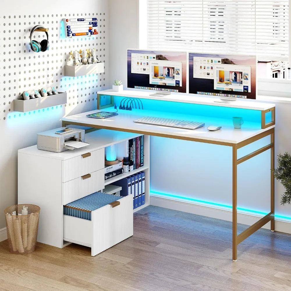 Large Computer Desk with Power Outlets and File Cabinet childrensterritory