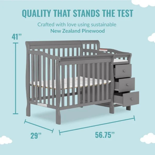Steel Grey 3-in-1 Changing Table and Full-Size Crib Combo