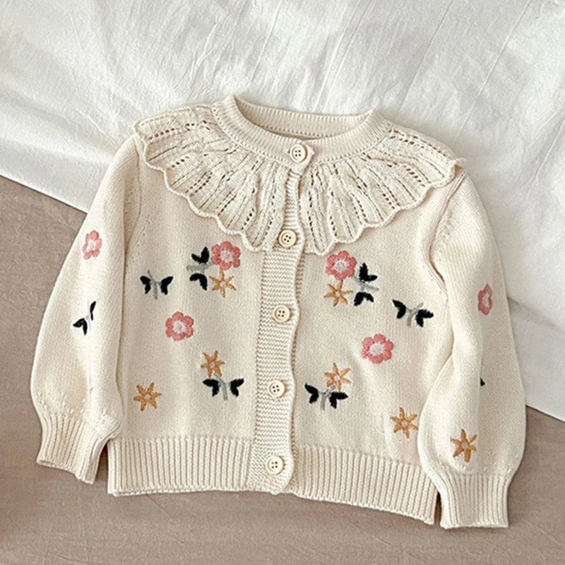 Baby Girls Muslin Flower Knit Embroidery Overcoat
