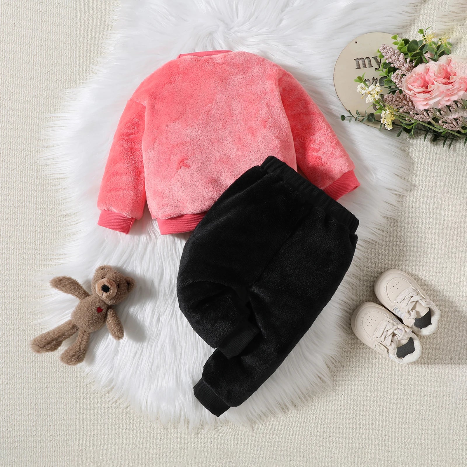 2PCS Baby Warm Coral Plush Teddy Bear Design Clothing Set childrensterritory