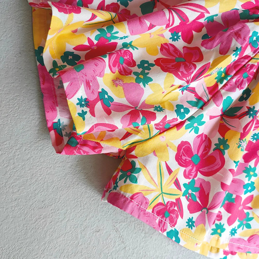 Kids Girls Floral Wide-Leg Beach Shorts for Summer childrensterritory