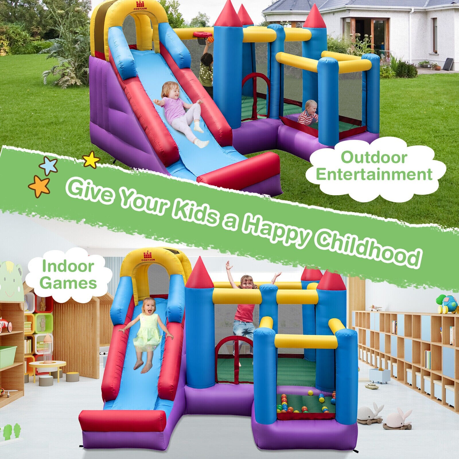 Kids 5-in-1 Inflatable Bouncer Blower Excluded childrensterritory
