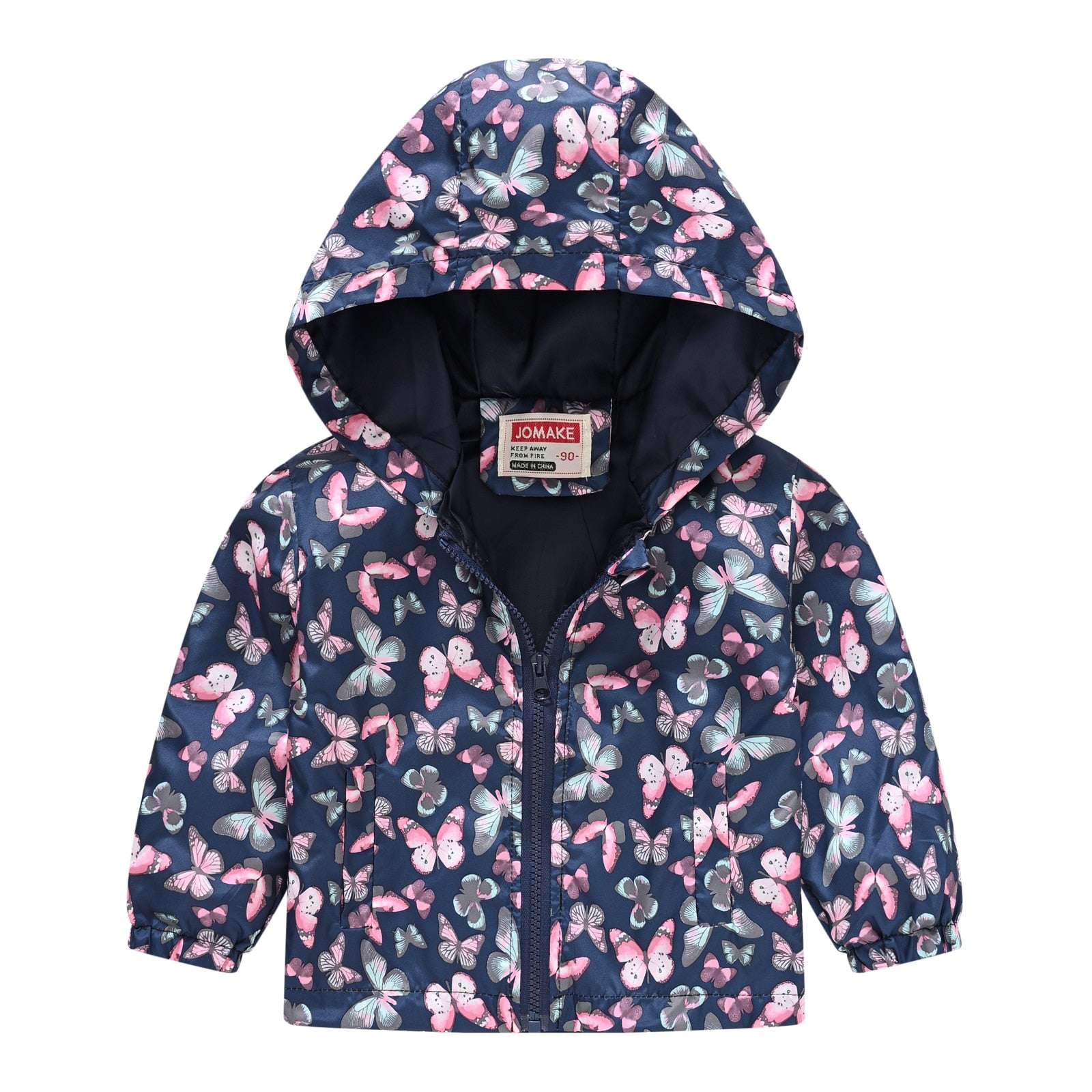 Kids Girls Colorful Cartoon Prints Windproof Hooded Jackets childrensterritory